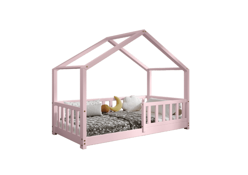 DORMIO  drewniane łóżko dziecięce domek z prostokątnymi szczebelkami niskie