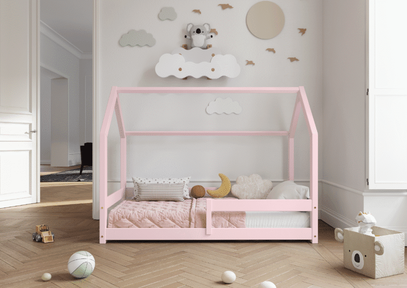 FLORENCE drewniane łóżko dziecięce klasyczne z poziomą barierką niskie
