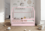 Łóżko domek Florence BOX z poziomą barierką i szufladą na pościel
