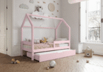 Łóżko domek FLORENCE DUO z poziomą barierką z dodatkową funkcją spania w szufladzie