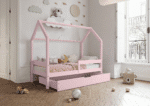 Łóżko domek Florence BOX z poziomą barierką i szufladą na pościel