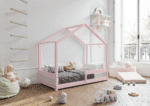 HUFFIE drewniane łóżko dziecięce domek z barierkami poziomymi niskie