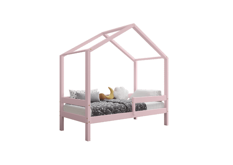 HUFFIE  drewniane łóżko dziecięce domek z poziomymi barierkami wysokie