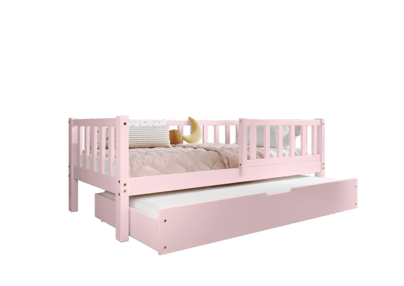 LENA klasyczne drewniane łóżko dziecięce z barierkami płotek i szufladą z funkcją spania