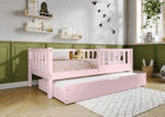 LENA klasyczne drewniane łóżko dziecięce z barierkami płotek i szufladą z funkcją spania