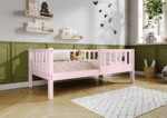 LENA drewniane łóżko dziecięce klasyczne z prostokątnymi szczebelkami wysokie