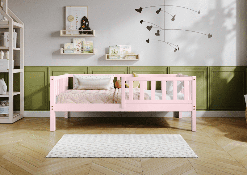 LENA drewniane łóżko dziecięce klasyczne z prostokątnymi szczebelkami wysokie