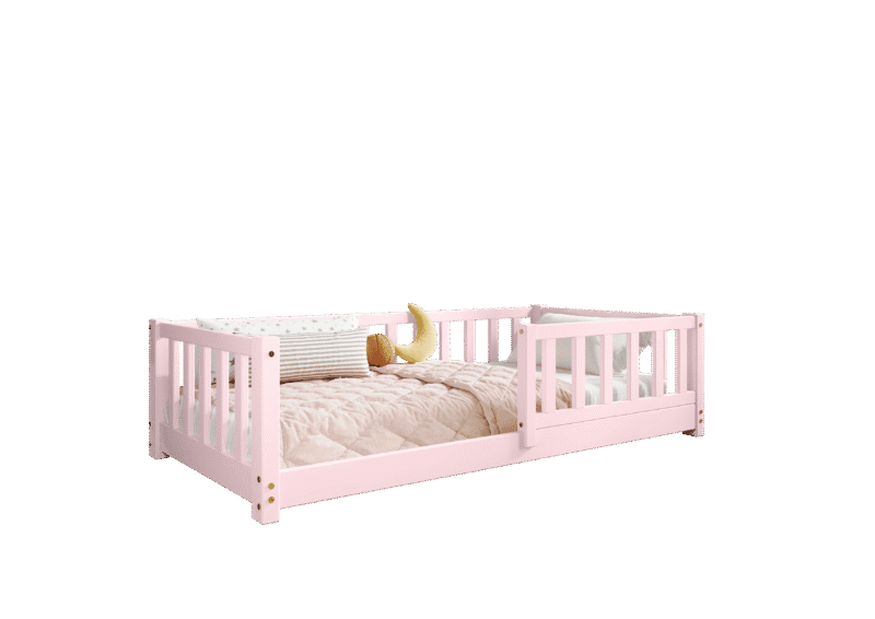 LENA klasyczne drewniane łóżko dziecięce z prostokątnymi szczebelkami niskie