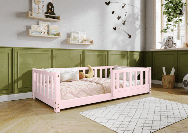 LENA klasyczne drewniane łóżko dziecięce z prostokątnymi szczebelkami niskie