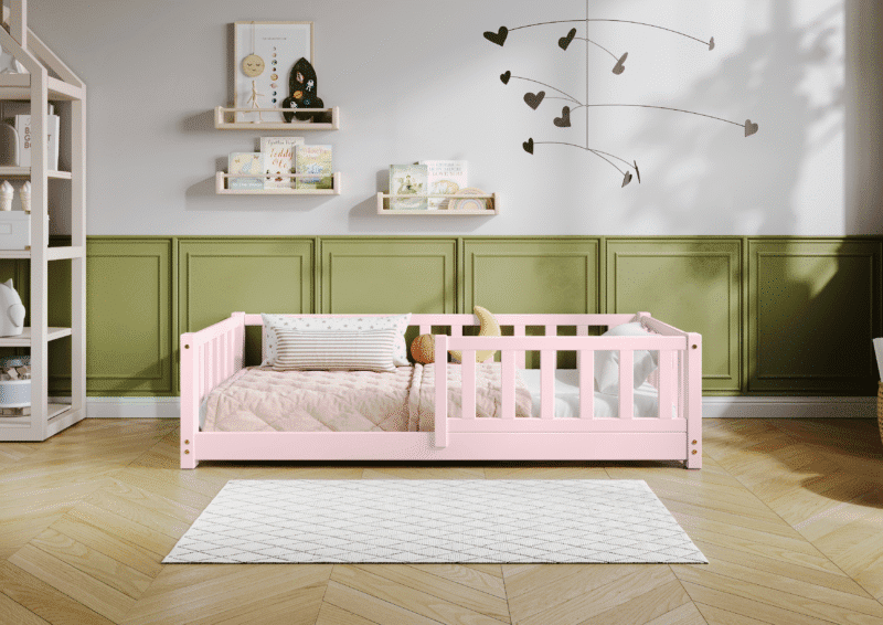 LENA klasyczne drewniane łóżko dziecięce z prostokątnymi szczebelkami niskie