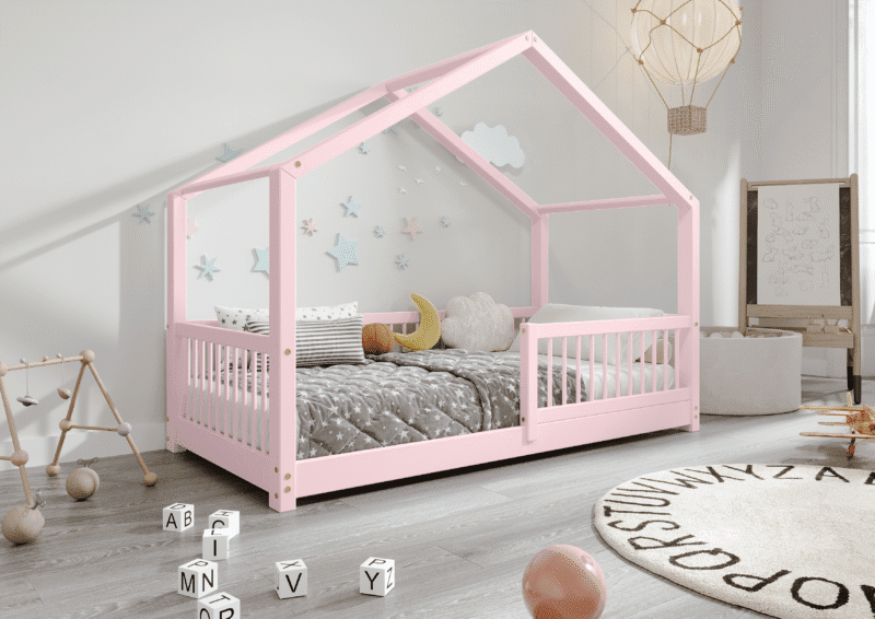 MURLO drewniane łóżko dziecięce klasyczne z okrągłymi szczebelkami niskie