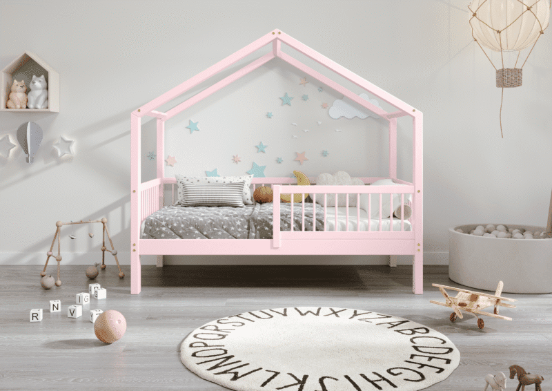 MURLO drewniane łóżko dziecięce klasyczne z okrągłymi szczebelkami wysokie