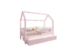 ZOJA drewniane łóżko domek dziecięce z okrągłymi szczebelkami i szufladą z funkcją spania