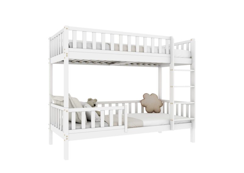 Karo drewniane łóżko piętrowe z barierkami płotek wysokie