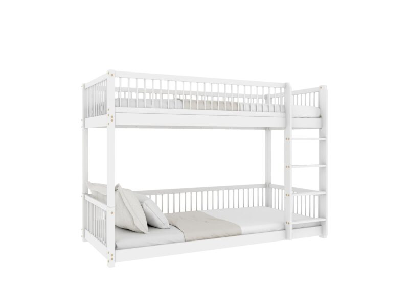 Molly drewniane łóżko piętrowe z okrągłymi szczebelkami na niskich nogach