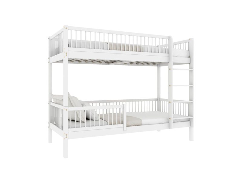 Molly drewniane łóżko piętrowe z okrągłymi szczebelkami na wysokich nogach