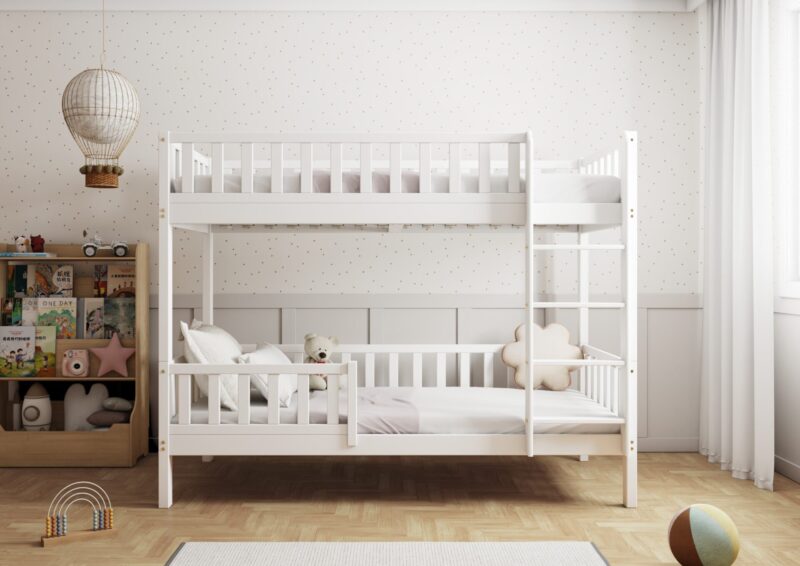 Karo drewniane łóżko piętrowe z barierkami płotek wysokie