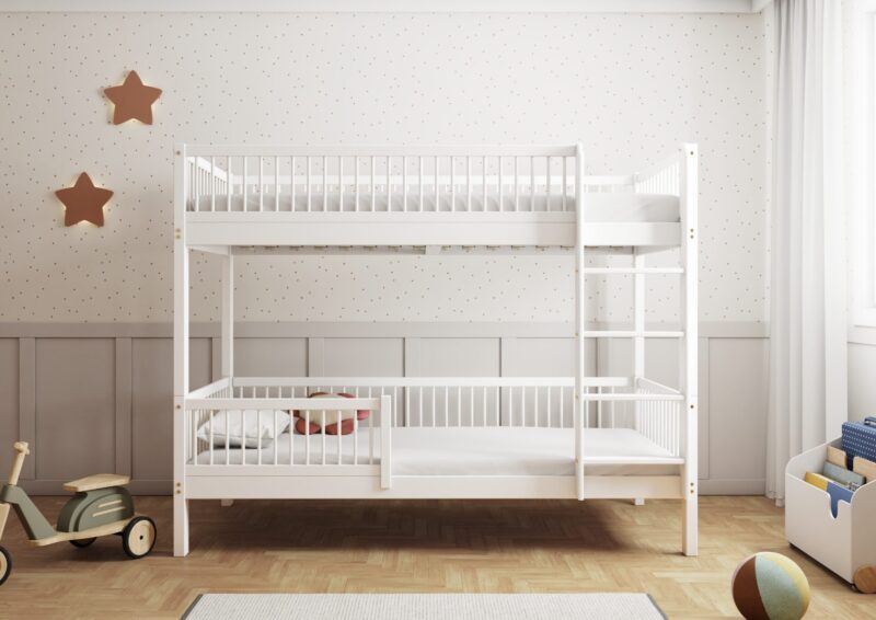 Molly drewniane łóżko piętrowe z okrągłymi szczebelkami na wysokich nogach