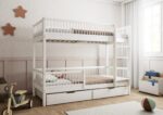 MOLLY BOX drewniane łóżko piętrowe z okrągłymi szczebelkami i szufladami na pościel