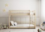 Molly drewniane łóżko piętrowe z okrągłymi szczebelkami na niskich nogach