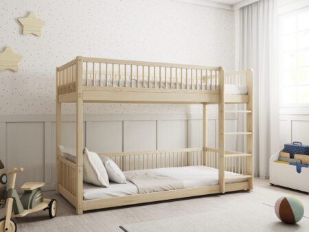 Molly drewniane łóżko piętrowe z okrągłymi szczebelkami na niskich nogach