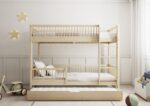 MOLLY DUO drewniane łóżko piętrowe z okrągłymi szczebelkami i szufladą z dodatkowym spaniem