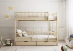 MOLLY BOX drewniane łóżko piętrowe z okrągłymi szczebelkami i szufladami na pościel