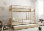 MOLLY DUO drewniane łóżko piętrowe z okrągłymi szczebelkami i szufladą z dodatkowym spaniem