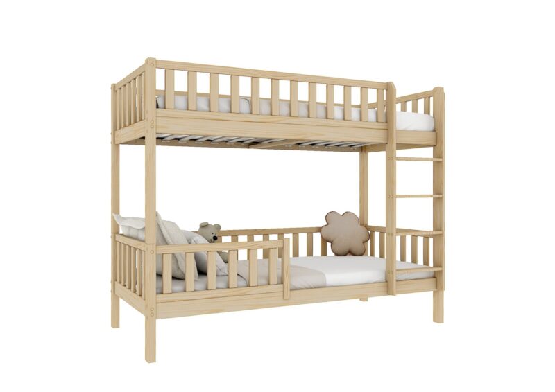 Karo drewniane łóżko piętrowe z barierkami płotek wysokie