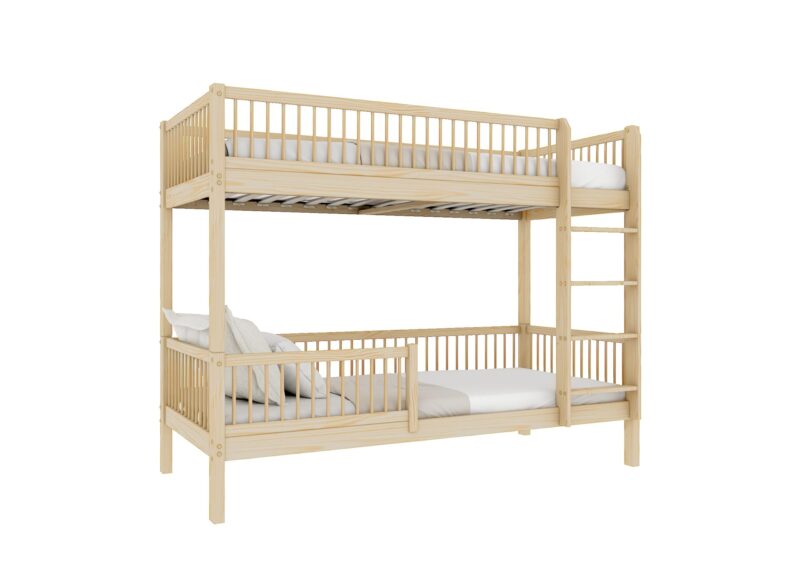 Molly drewniane łóżko piętrowe z okrągłymi szczebelkami na wysokich nogach