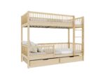MOLLY BOX drewniane łóżko piętrowe z okrągłymi szczebelkami i szufladami na pościel