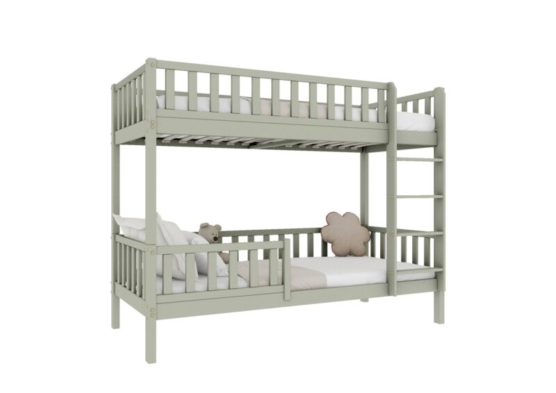 Karo drewniane łóżko piętrowe z barierkami płotek wysokie