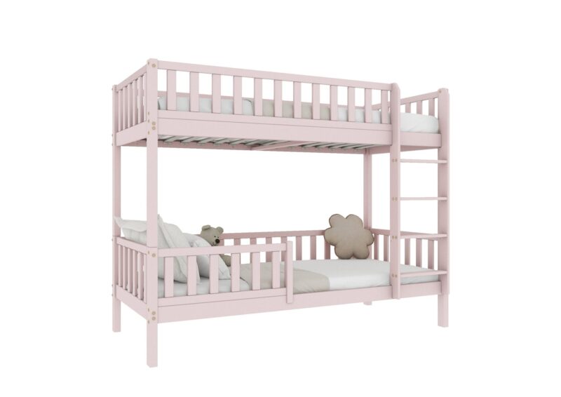 Karo drewniane łóżko piętrowe z barierkami płotek wysokie