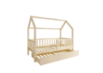 POLLIE drewniane łóżko domek dziecięce z barierką płotek i szufladą z funkcją spania
