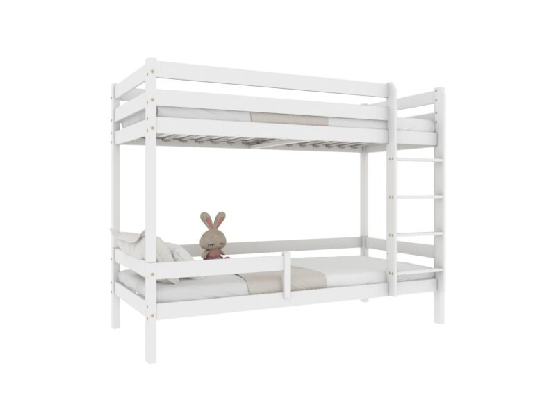 EDDIE drewniane łóżko piętrowe z poziomymi barierkami na wysokich nogach