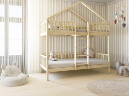 DORMIO PIĘTROWE drewniane łóżko piętrowe z barierkami płotek na wysokich nogach