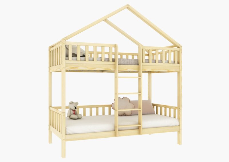 DORMIO PIĘTROWE drewniane łóżko piętrowe z barierkami płotek na wysokich nogach