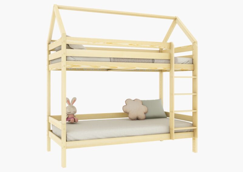 FLORENCE PIĘTROWA drewniane łóżko piętrowe domek z prostymi barierkami na wysokich nogach