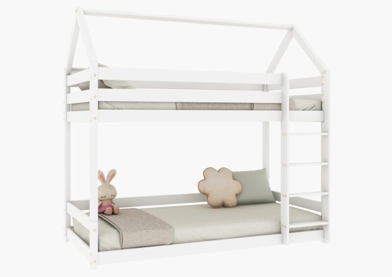FLORENCE PIĘTROWE drewniane łóżko piętrowe domek z prostymi barierkami