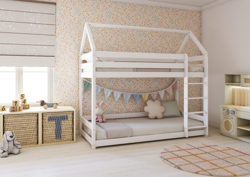 FLORENCE PIĘTROWE drewniane łóżko piętrowe domek z prostymi barierkami