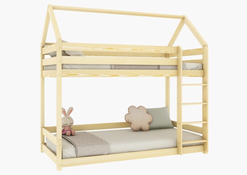 FLORENCE PIĘTROWE drewniane łóżko piętrowe domek z prostymi barierkami