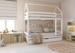 FLORENCE DUO PIĘTROWA drewniane łóżko piętrowe domek z prostymi barierkami i szufladą z funkcją spania