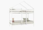 HUFFIE PIĘTROWE drewniane łóżko piętrowe domek z poziomymi barierkami na wysokich nogach