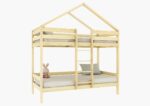 HUFFIE PIĘTROWE drewniane łóżko piętrowe domek z poziomymi barierkami na wysokich nogach