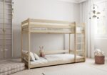 EDDIE drewniane łóżko piętrowe z poziomymi barierkami na niskich nogach