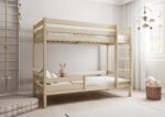 EDDIE drewniane łóżko piętrowe z poziomymi barierkami na wysokich nogach