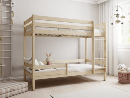 EDDIE drewniane łóżko piętrowe z poziomymi barierkami na wysokich nogach