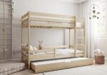 EDDIE drewniane łóżko piętrowe z poziomymi barierkami i szufladą z funkcją spania