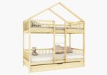 MURLO DUO PIĘTROWE drewniane łóżko piętrowe z okrągłymi szczebelkami i szufladą z funkcją spania