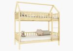 POLLIE PIĘTROWE drewniane łóżko piętrowe domek z barierkami płotek na wysokich nogach